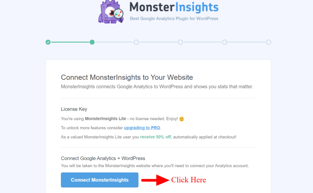 Click on Connect MonsterInsights
