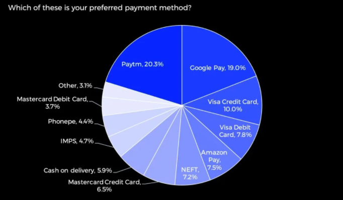 Pie chart showing various preferred ecommerce payment methods by customers