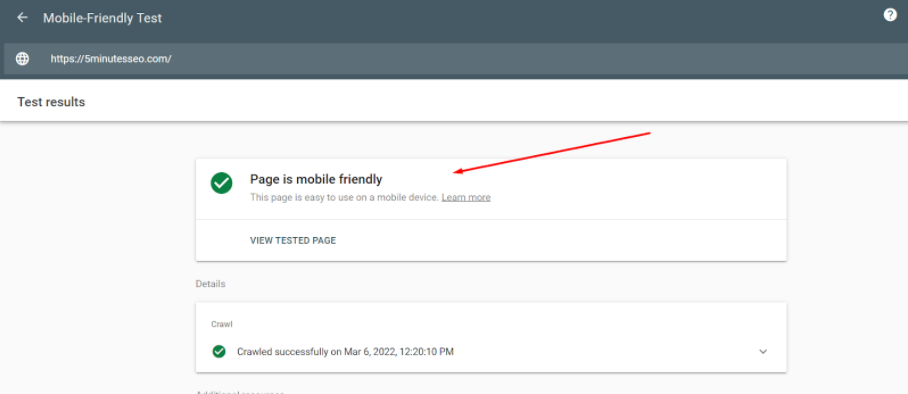 seo audit for detecting mobile friendly page