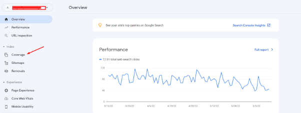 Line graph in Google search console showing site performance