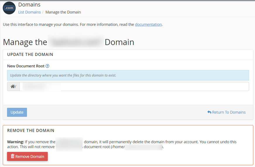 the process to remove the sub domain from the main website using cpanel