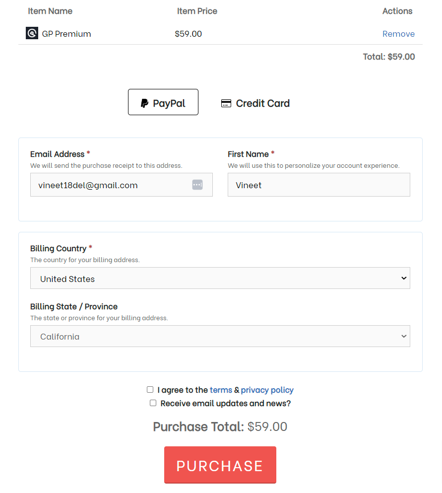 payment page on generatepress.com